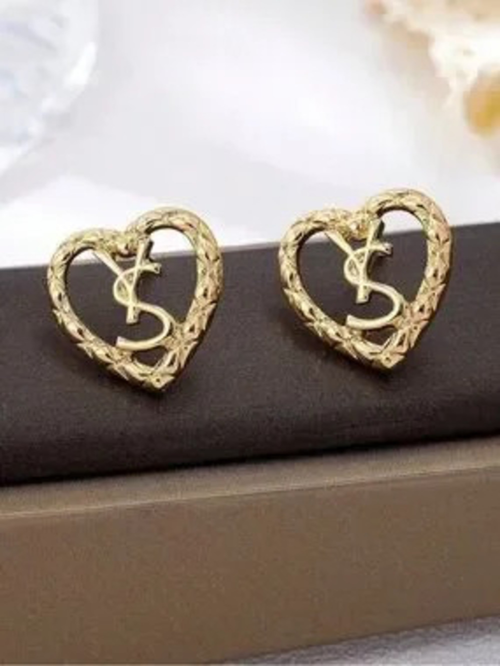 Chic Gold Heart Logo Stud Earrings